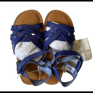 Girls Open Toe Blue Flat Strappy Sandal Size 13 By Amazon Essentials Hook & Loop